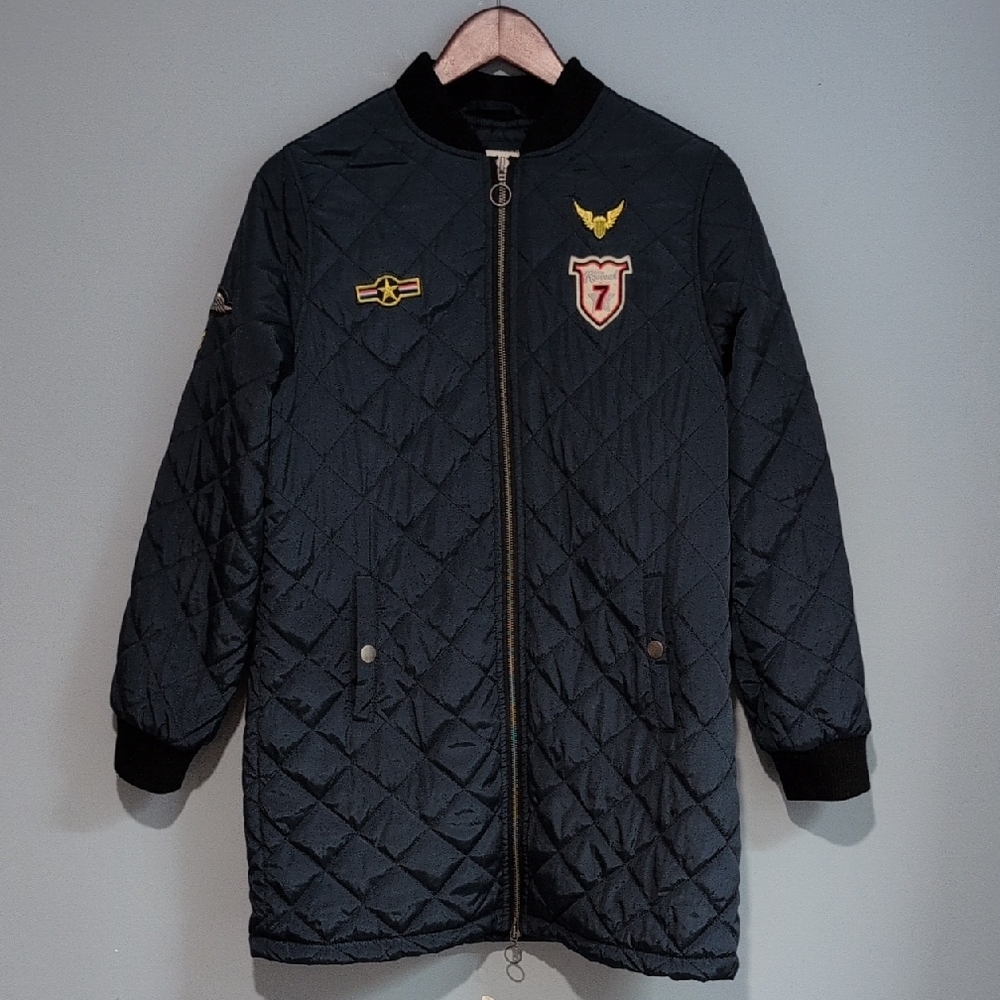 Love Destroyed Quilted Navy Blue Jacket with Patches Size Medium